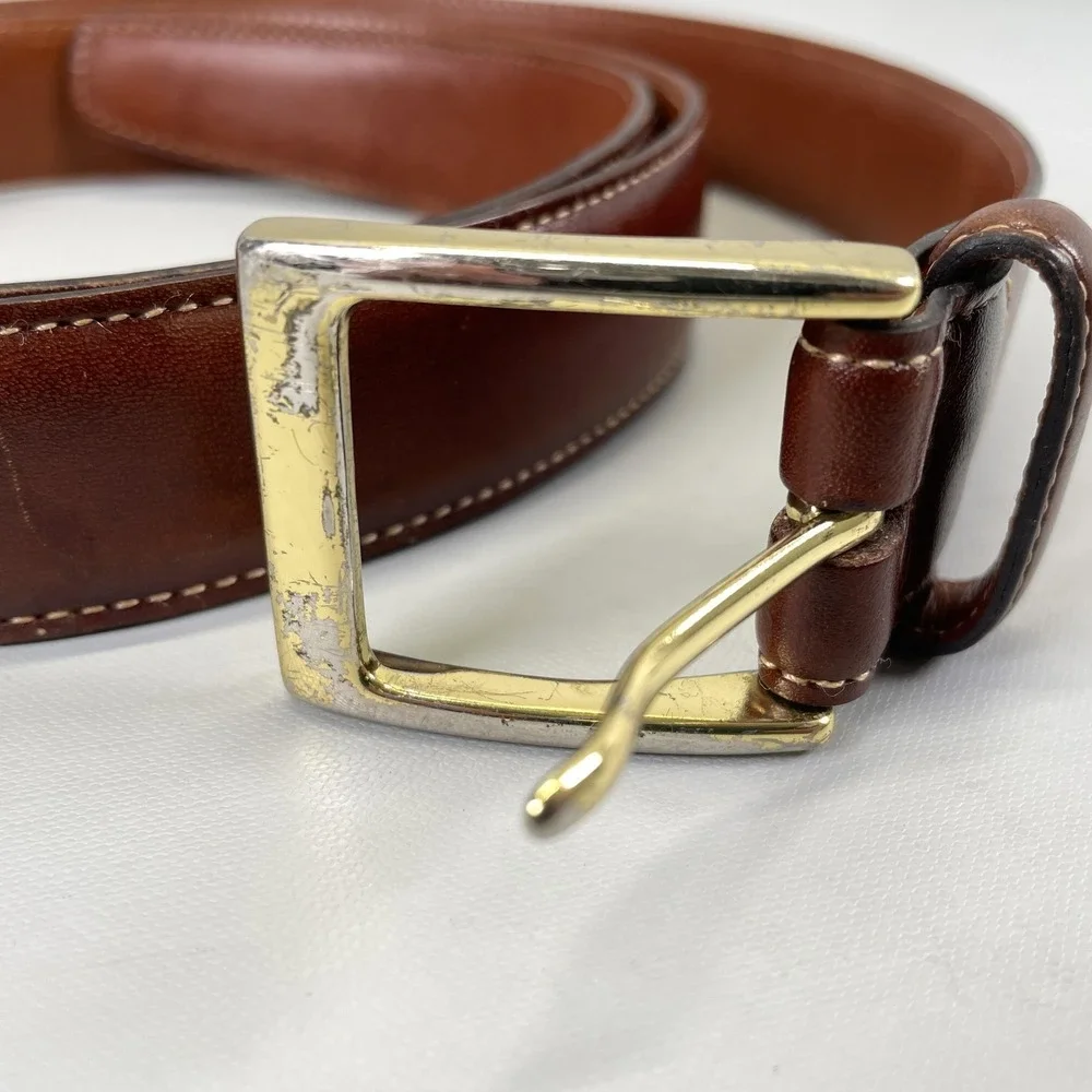 Trafalgar Belt Mens Size 42 Brown Leather Dress Gold Tone Square Buckle